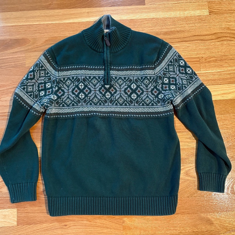 LL Bean fair isle quarter zip cotton sweater